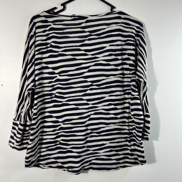BLUE Saks Fifth Avenue Striped 3/4 Sleeve Top Women's‎ M/M Navy Cream - Picture 2 of 9